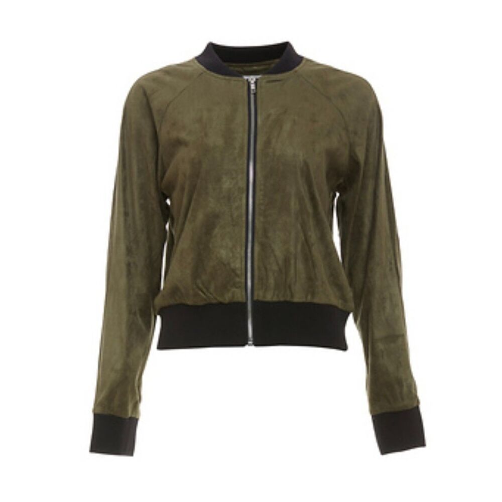 BB DAKOTA Olive Green Faux Suede Bomber Jacket, Sz XS